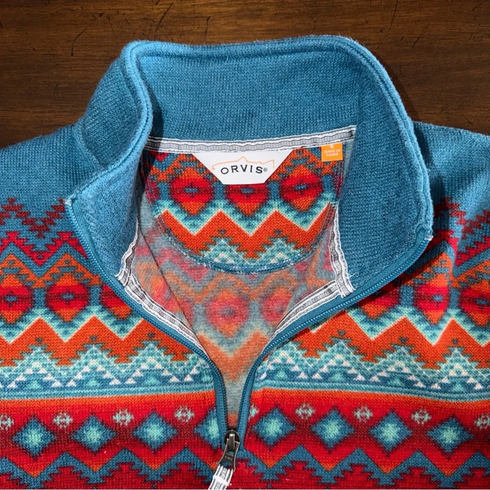 Orvis Fleece Quarter 1/4 Zip Pullover Sweater Aztec Southwest Womens Small - Picture 4 of 9